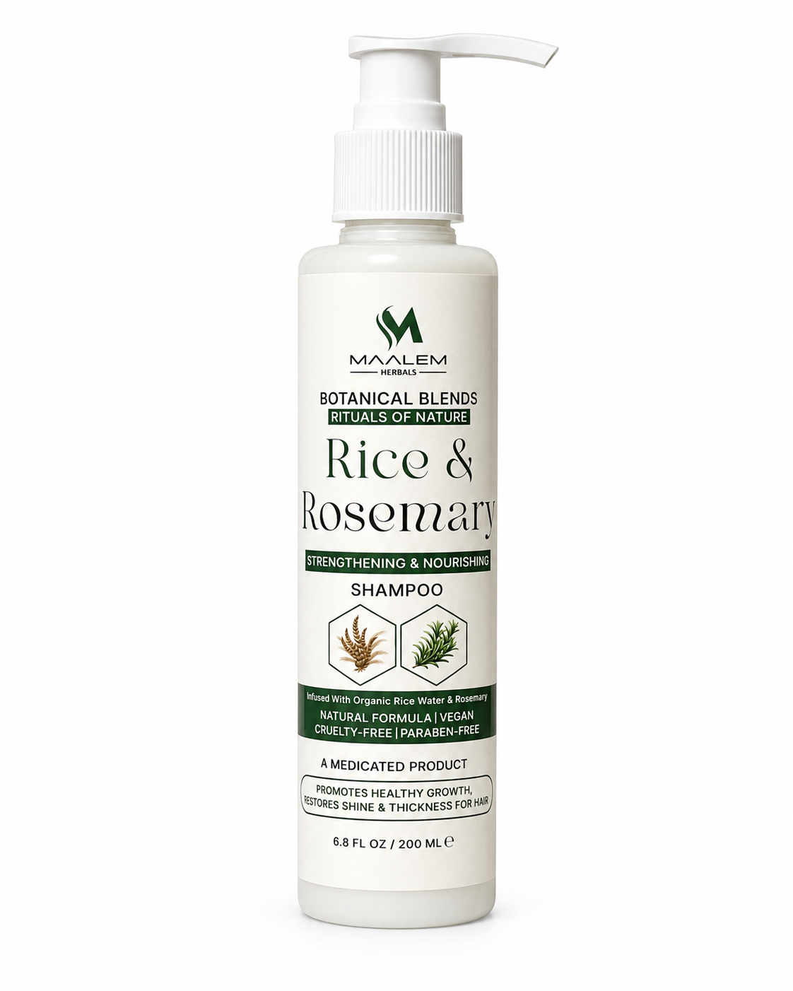 Maalem Herbals Rice & Rosemary Shampoo – Strengthening & Nourishing (200 ml)