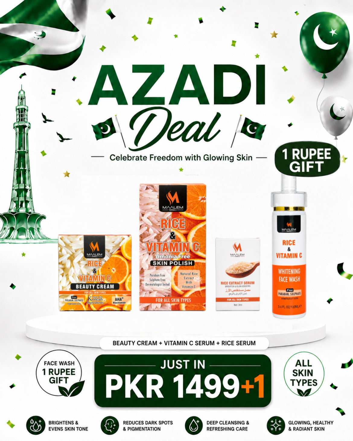 Azadi Deal 5 - Skin Polish & Repair Bundle (Beauty Cream + Skin Polish + Rice Serum + FREE Face Wash)